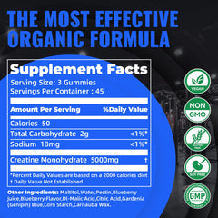 Nature's Aid Creatine Monohydrate Gummies label highlights vegan and sugar-free formula