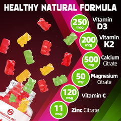 Natures Aid D3K2 gummies close-up highlighting vegan ingredients for daily wellness