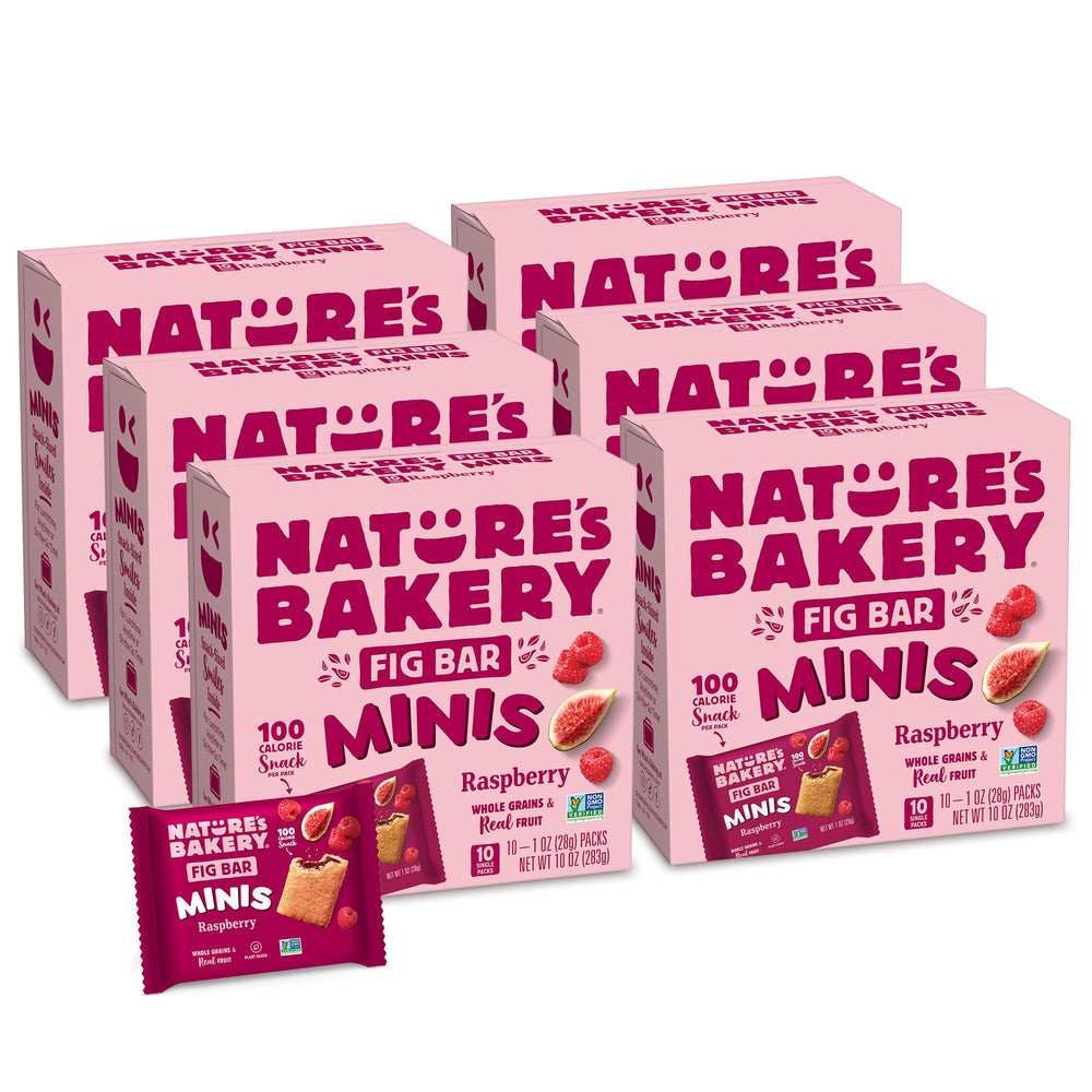 Nature's Bakery Raspberry Fig Bar Minis in pack, convenient on-the-go snack.