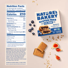 Nature's Bakery soft-baked fig bars close-up with blueberries.