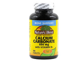 Nature's Blend Calcium Carbonate with D3 600 mg bottle, gluten-free daily supplement