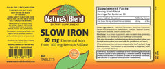 Nature's Blend Slow Iron label closeup highlights clear dosage information