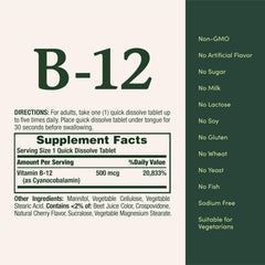 Nature's Bounty B-12 dissolve tablets melt quickly for on-the-go use.