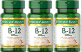 Nature's Bounty B-12 quick dissolve tablets in three 100-count bottles for convenient daily use.