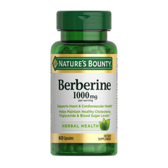 Nature's Bounty Berberine 1000mg bottle front showing the label and product name for normal cholesterol support.