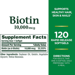 Nature's Bounty Biotin hair, skin, nails focus supporting a healthy glow.