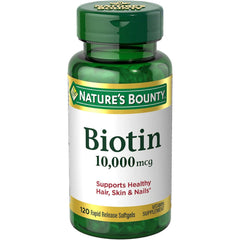 Nature's Bounty Biotin rapid-release softgels for daily hair and nail support.