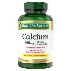 Nature's Bounty calcium carbonate bottle with tablets for bone support.