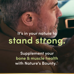 Nature's Bounty calcium magnesium zinc caplets gluten-free label indicates daily use.