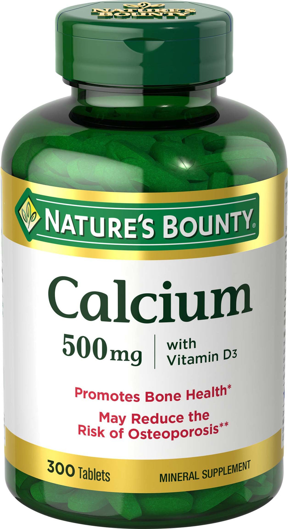 Nature's Bounty Calcium Plus 400 IU D3 bottle front for bone support.
