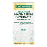 Nature's Bounty Calm Magnesium Glycinate bottle highlighting high absorption for daily calm.