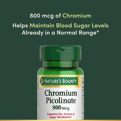 Crystal-clear chromium picolinate tablet close-up from Nature's Bounty.