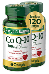 Nature's Bounty CoQ10 + L-Carnitine softgels bottle front shows packaging and key benefits