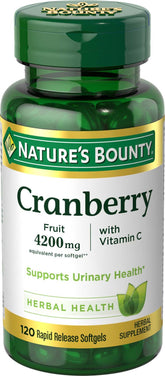 Nature's Bounty Cranberry Pills bottle front showing urinary health support.