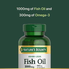 Nature's Bounty Fish Oil mercury-free capsules highlighting clean ingredients.