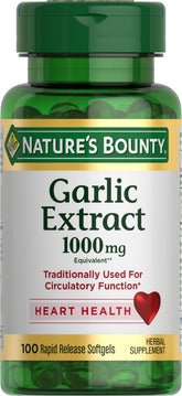 Nature's Bounty Garlic Extract bottle front view, odorless daily use.