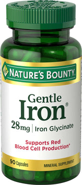 Nature's Bounty Gentle Iron bottle with 90 capsules for daily iron support.