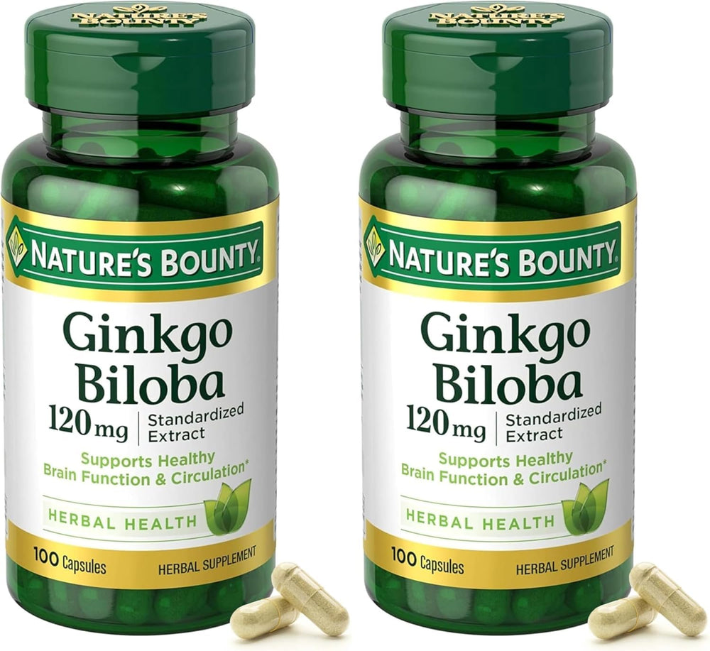 Nature's Bounty ginkgo biloba 120mg bottle for potential brain support and clarity.