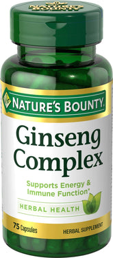 Nature's Bounty Ginseng Complex bottle showing branding and packaging for vitality support