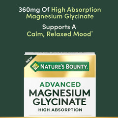 Nature's Bounty Magnesium Glycinate label shows 360 mg magnesium per serving.