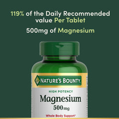 Nature's Bounty Magnesium 500 mg bottle top view highlighting easy daily use