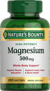 Nature's Bounty Magnesium 500 mg tablet front label for bone and muscle support
