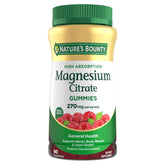Nature's Bounty Magnesium Citrate Gummies bottle front label shows raspberry flavor for daily wellness.