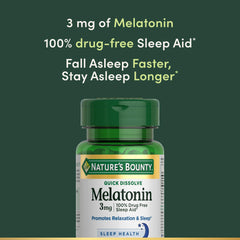 Nature's Bounty Melatonin 3 mg cherry flavor tablet—easy intake.
