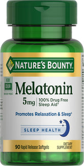 Nature's Bounty Melatonin 5 mg softgel bottle for nightly sleep support