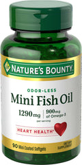 Nature's Bounty Mini Fish Oil Softgels bottle promotes easy heart health support.