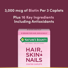 Nature's Bounty Optimal Solutions label closeup shows antioxidants and vitamins for skin health.