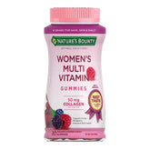 Nature's Bounty Optimal Solutions women's multivitamin gummies raspberry bottle with clear label, highlighting daily nutrients