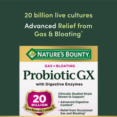 Nature's Bounty Probiotic GX capsules displayed, suggesting gentle daily gut health.