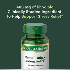 Nature's Bounty Rhodiola root adaptogen capsules supporting stress response.