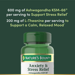 Nature's Bounty Stress Relief with 200 mg L-Theanine promotes relaxation and balanced mood