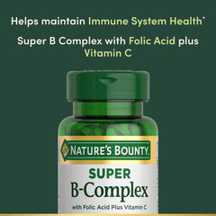 Closeup of Nature's Bounty Super B Complex pills highlighting essential B vitamins