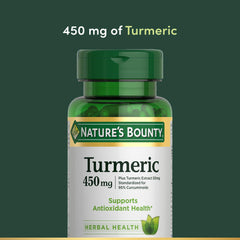 Nature's Bounty Turmeric capsules close-up of golden curcuminoid capsules for plant-based antioxidants