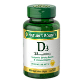 Nature's Bounty Vitamin D3 1000 IU softgel bottle for daily immune support.