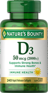 Nature's Bounty Vitamin D3 2000 IU bottle front with 240 softgels for daily immune support