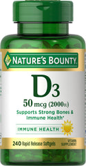 Nature's Bounty Vitamin D3 2000 IU bottle front with 240 softgels for daily immune support