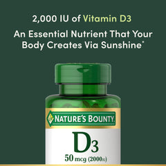 Close-up of Nature's Bounty Vitamin D3 2000 IU rapid-release softgels
