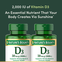 Nature's Bounty Vitamin D3 twin-pack front view for year-round bone support.