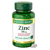 Nature’s Bounty Zinc 50mg caplets bottle pour supports daily immune health.