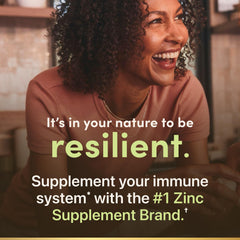 Gluten-free Nature’s Bounty Zinc caplets in a pack for vegetarians.
