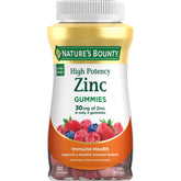Nature's Bounty Zinc Gummies bottle front, mixed berry flavor for daily immune support.