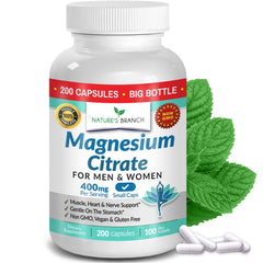 Nature's Branch Magnesium Citrate 400mg bottle front highlighting high absorption