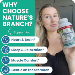 Nature's Branch Magnesium Taurate 400mg capsules pour demonstrates convenient daily dose