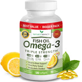 Nature's Branch triple-strength omega-3 bottle on a clean countertop for daily use.