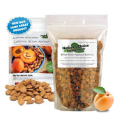 Nature's Choice apricot seeds bag close-up showing fresh, bitter flavor