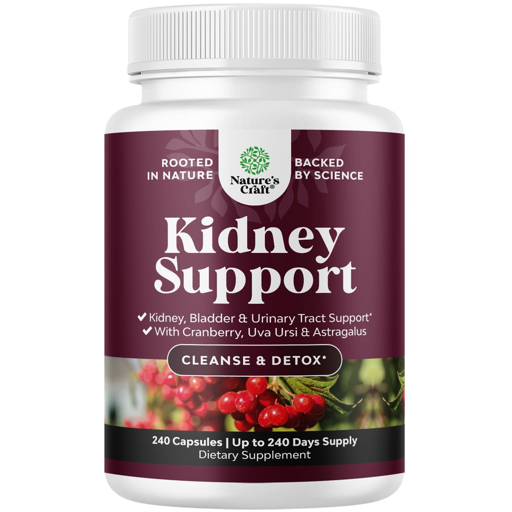 Natures Craft Advanced Kidney Cleanse bottle label highlighting detox support.